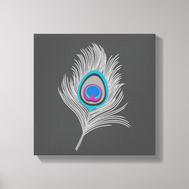 Silver Grey / Grey Peacock Feather on Graphite Canvas Print (Front)