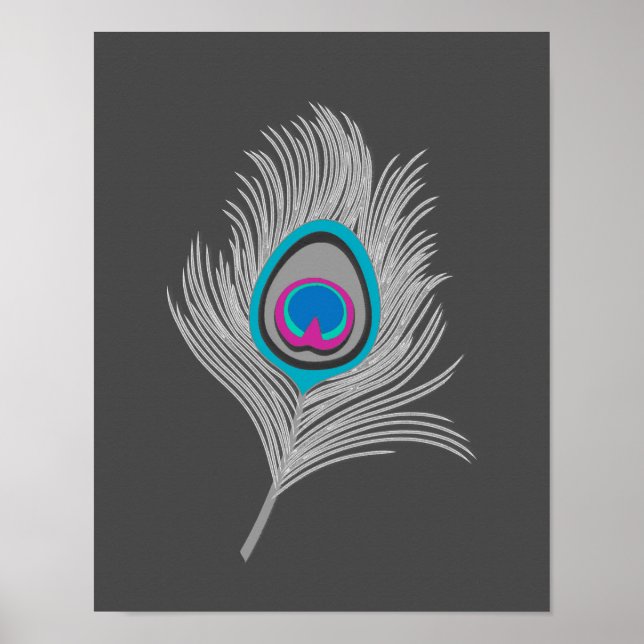 Silver Grey / Grey Peacock Feather on Graphite Poster (Front)