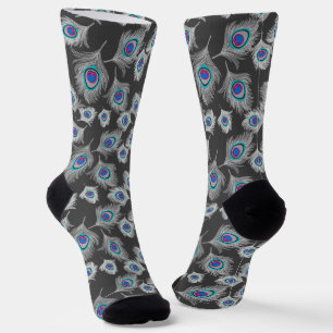 Silver Grey / Grey Peacock Feathers on Dark Grey  Socks