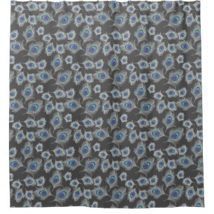 Silver Grey / Grey Peacock Feathers on Graphite Shower Curtain