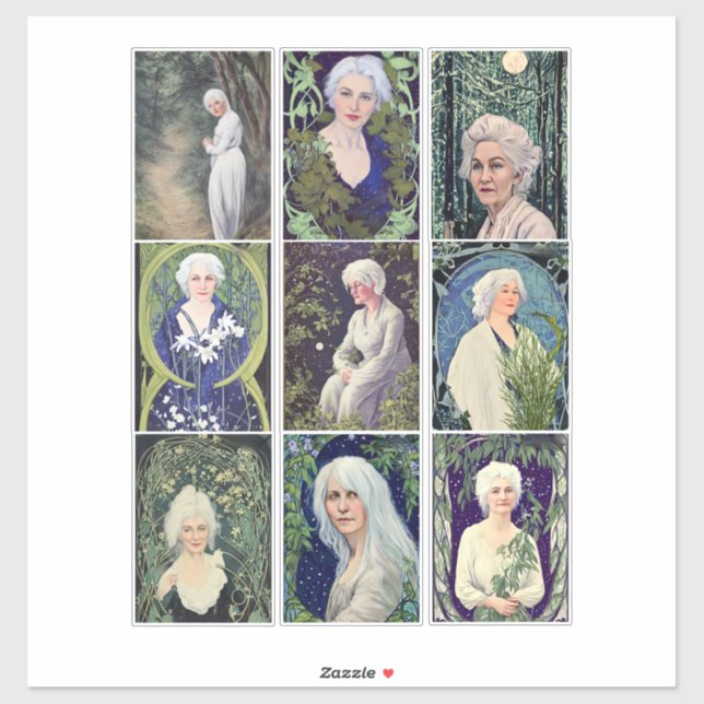 Silver grey hair women art portraits collage sheet (Sheet)