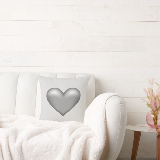 Silver Grey Heart Illustration Cushion (Couch)