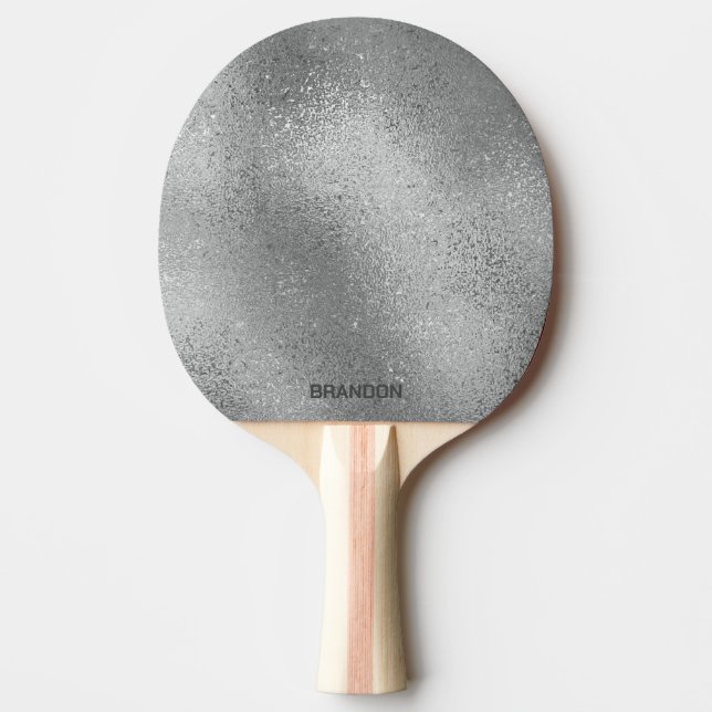 Silver grey iridescent shimmering glass texture ping pong paddle (Front)