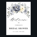 Silver Grey Ivory Floral  Bridal Shower Welcome Poster<br><div class="desc">Elegant floral winter bridal shower welcome poster features elegant grey ,  ivory and silver watercolor flower bouquet frosty-hued greenery. Please contact me for any help in customization or if you need any other product with this design.</div>
