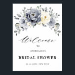 Silver Grey Ivory Floral  Bridal Shower Welcome Poster<br><div class="desc">Elegant floral winter bridal shower welcome poster features elegant grey ,  ivory and silver watercolor flower bouquet frosty-hued greenery. Please contact me for any help in customization or if you need any other product with this design.</div>
