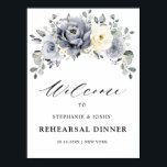 Silver Grey Ivory Floral  Rehearsal Dinner Welcome Poster<br><div class="desc">Elegant floral winter rehearsal dinner welcome poster  features elegant grey ,  ivory and silver watercolor flower bouquet frosty-hued greenery. Please contact me for any help in customization or if you need any other product with this design.</div>