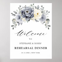 Silver Grey Ivory Floral  Rehearsal Dinner Welcome