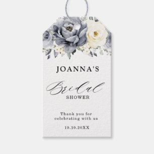 Silver Grey Ivory Floral Winter Boho Bridal Shower Gift Tags