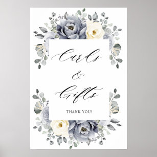Silver Grey Ivory Floral Winter Boho Cards & Gifts Poster