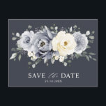 Silver Grey Ivory Floral Winter Boho Save the Date Postcard<br><div class="desc">Elegant floral winter save the date postcard features elegant grey ,  ivory and silver watercolor flower bouquet frosty-hued greenery. Please contact me for any help in customisation or if you need any other product with this design.</div>