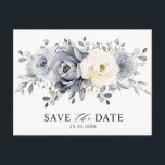 Silver Grey Ivory Floral Winter Boho Save the Date Postcard<br><div class="desc">Elegant floral winter save the date postcard features elegant grey ,  ivory and silver watercolor flower bouquet frosty-hued greenery. Please contact me for any help in customisation or if you need any other product with this design.</div>