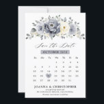 Silver Grey Ivory Floral Winter Rustic Calendar  Save The Date<br><div class="desc">Elegant floral winter calendar save the date card features elegant grey ,  ivory and silver watercolor flower bouquet frosty-hued greenery. Please contact me for any help in customisation or if you need any other product with this design.</div>