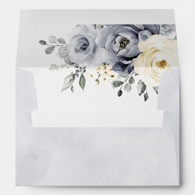 Silver Grey Ivory Floral Winter Rustic Wedding Envelope (Back (Bottom))