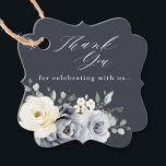 Silver Grey Ivory Floral Winter Rustic Wedding Fav Favour Tags<br><div class="desc">Elegant floral winter wedding thank you favour tag features elegant grey ,  ivory and silver watercolor flower bouquet frosty-hued greenery. Please contact me for any help in customisation or if you need any other product with this design.</div>