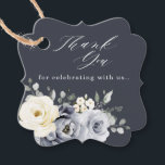 Silver Grey Ivory Floral Winter Rustic Wedding Fav Favour Tags<br><div class="desc">Elegant floral winter wedding thank you favour tag features elegant grey ,  ivory and silver watercolor flower bouquet frosty-hued greenery. Please contact me for any help in customisation or if you need any other product with this design.</div>
