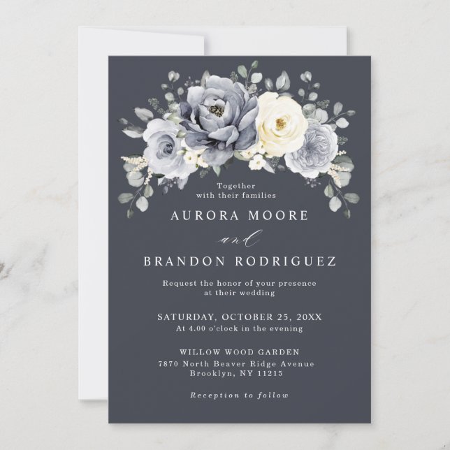 Silver Grey Ivory Floral Winter Rustic Wedding Inv Invitation (Front)