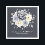 Silver Grey Ivory Floral Winter Rustic Wedding Nap Napkin<br><div class="desc">Elegant floral winter wedding napkin features elegant grey ,  ivory and silver watercolor flower bouquet frosty-hued greenery. Please contact me for any help in customisation or if you need any other product with this design.</div>