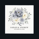 Silver Grey Ivory Floral Winter Rustic Wedding Napkin<br><div class="desc">Elegant floral winter wedding napkin features elegant grey ,  ivory and silver watercolor flower bouquet frosty-hued greenery. Please contact me for any help in customisation or if you need any other product with this design.</div>