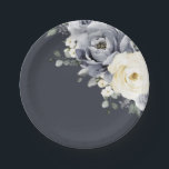 Silver Grey Ivory Floral Winter Rustic Wedding Pap Paper Plate<br><div class="desc">Elegant floral winter wedding paper plates elegant grey ,  ivory and silver watercolor flower bouquet frosty-hued greenery. Please contact me for any help in customisation or if you need any other product with this design.</div>