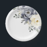 Silver Grey Ivory Floral Winter Rustic Wedding Paper Plate<br><div class="desc">Elegant floral winter wedding paper plates elegant grey ,  ivory and silver watercolor flower bouquet frosty-hued greenery. Please contact me for any help in customisation or if you need any other product with this design.</div>