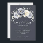Silver Grey Ivory Floral Winter Rustic Wedding Sav Save The Date<br><div class="desc">Elegant floral winter wedding Save the date card features elegant grey ,  ivory and silver watercolor flower bouquet frosty-hued greenery. Please contact me for any help in customisation or if you need any other product with this design.</div>
