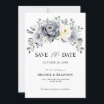 Silver Grey Ivory Floral Winter Rustic Wedding Save The Date<br><div class="desc">Elegant floral winter wedding Save the date card features elegant grey ,  ivory and silver watercolor flower bouquet frosty-hued greenery. Please contact me for any help in customisation or if you need any other product with this design.</div>