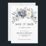 Silver Grey Ivory Floral Winter Rustic Wedding Save The Date<br><div class="desc">Elegant floral winter wedding Save the date card features elegant grey ,  ivory and silver watercolor flower bouquet frosty-hued greenery. Please contact me for any help in customisation or if you need any other product with this design.</div>