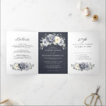 Silver Grey Ivory Floral Winter Rustic Wedding Tri Tri-Fold Announcement<br><div class="desc">Elegant floral winter wedding invitation features elegant grey ,  ivory and silver watercolor flower bouquet frosty-hued greenery. Please contact me for any help in customisation or if you need any other product with this design.</div>