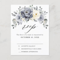 Silver Grey Ivory Floral Winter  Wedding RSVP
