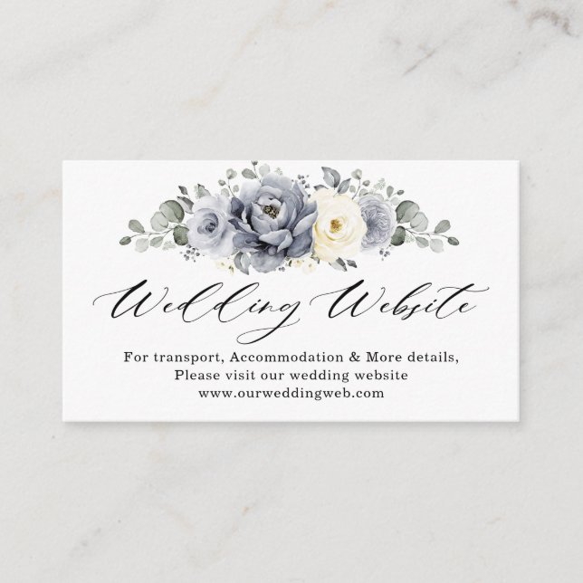 Silver Grey Ivory Floral Winter Wedding Website    Enclosure Card (Front)