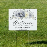 Silver Grey Ivory Floral Winter Wedding Welcome Garden Sign<br><div class="desc">Elegant floral winter wedding welcome sign features elegant grey ,  ivory and silver watercolor flower bouquet frosty-hued greenery. Please contact me for any help in customisation or if you need any other product with this design.</div>