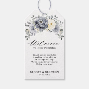 Silver Grey Ivory Floral Winter Wedding Welcome Gift Tags
