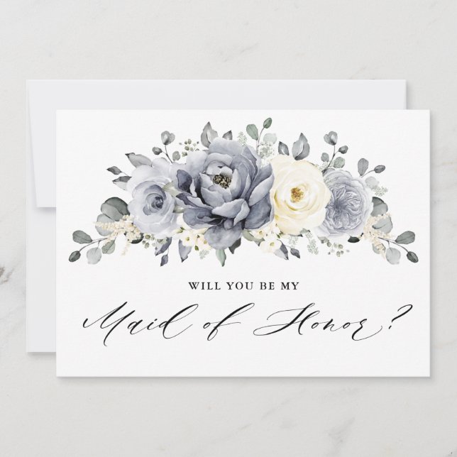 Silver Grey Ivory  Will you be my Maid of Honour Invitation (Front)