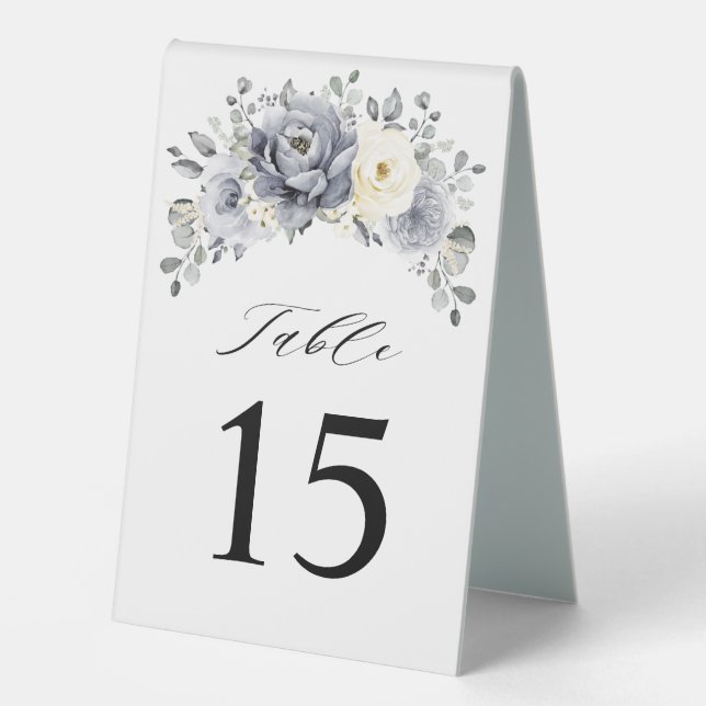 Silver Grey Ivory  Winter Wedding Table Number     (Front)