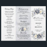 Silver Grey Ivory Winter Wedding Tri-Fold Program<br><div class="desc">Elegant floral winter wedding Tri-fold program card features elegant grey ,  ivory and silver watercolor flower bouquet frosty-hued greenery. Please contact me for any help in customisation or if you need any other product with this design.</div>
