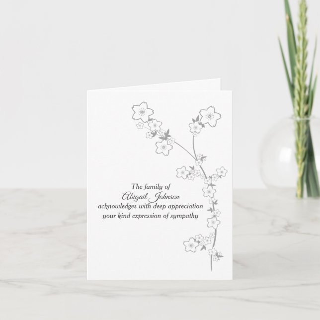 Silver Grey Japanese Foliage Sympathy Thank You Card (Front)