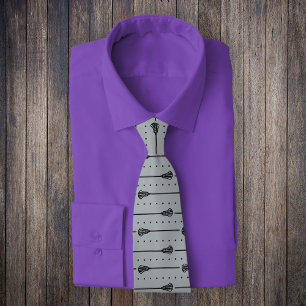 Silver Grey Lacrosse Black Sticks & Dots Pattern Tie