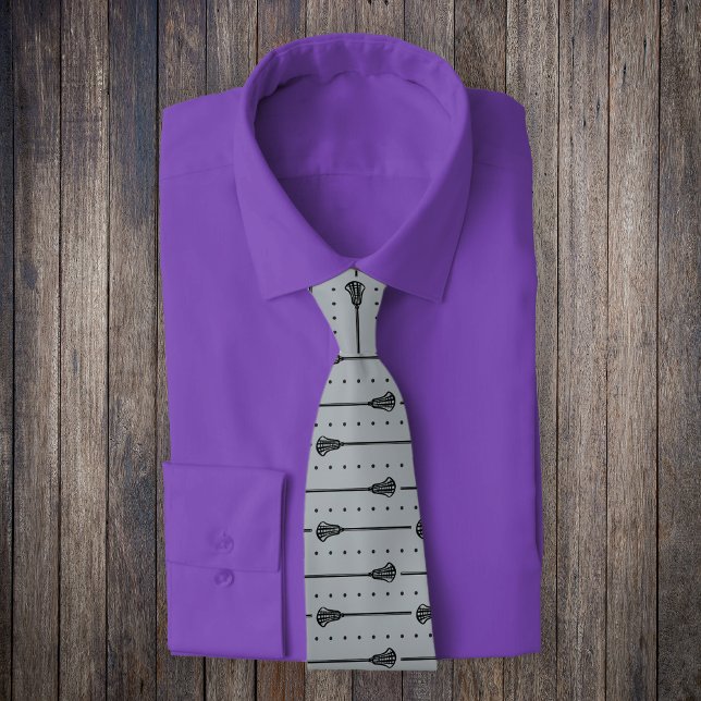Silver Grey Lacrosse Black Sticks & Dots Pattern Tie (Creator Uploaded)