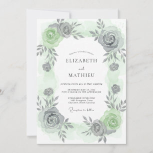 Silver Grey Leafy Wedding Invitation