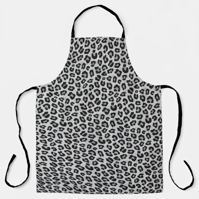 Silver Grey Leopard Animal Print Kitchen Apron (Front)