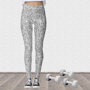 Silver grey light glitter sparkles black white leggings