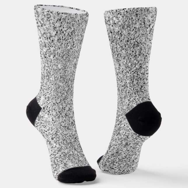 Silver grey light glitter sparkles black white socks (Angled)