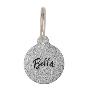 Silver grey light glitter sparkles Custom name Pet Tag