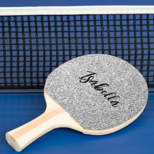 Silver grey light glitter sparkles Custom name Ping Pong Paddle