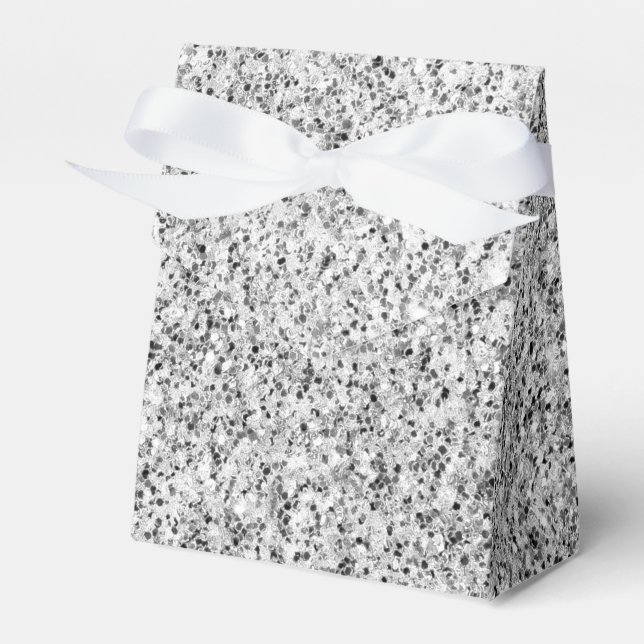 Silver grey light glitter sparkles favour box (Front Side)