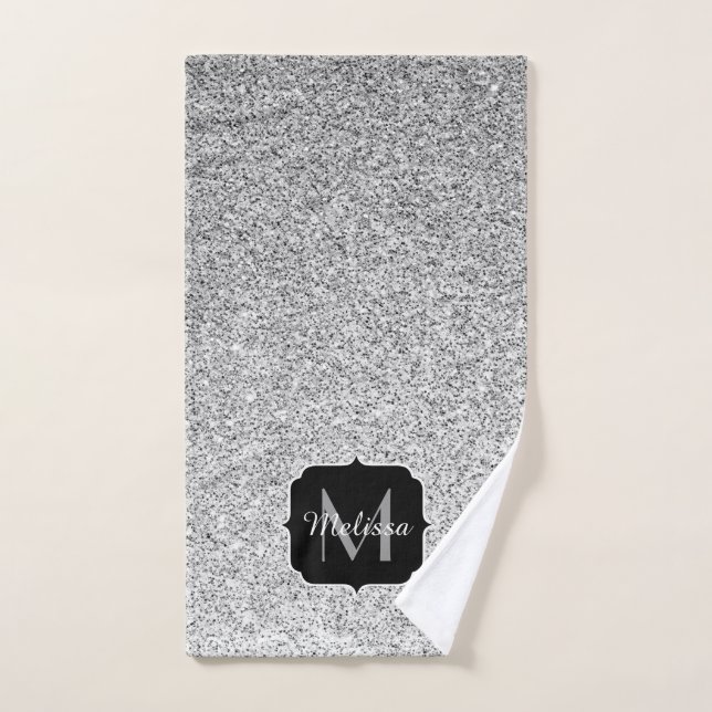 Silver grey light glitter sparkles Monogram Bath Towel Set (Hand Towel)