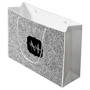 Silver grey light glitter sparkles Monogram Large Gift Bag