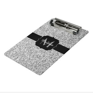 Silver grey light glitter sparkles Monogram Mini Clipboard