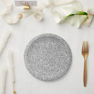 Silver grey light glitter sparkles paper plate