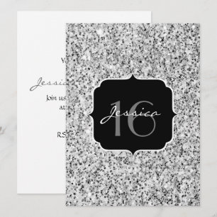 Silver grey light glitter sparkles Sweet 16 Invitation